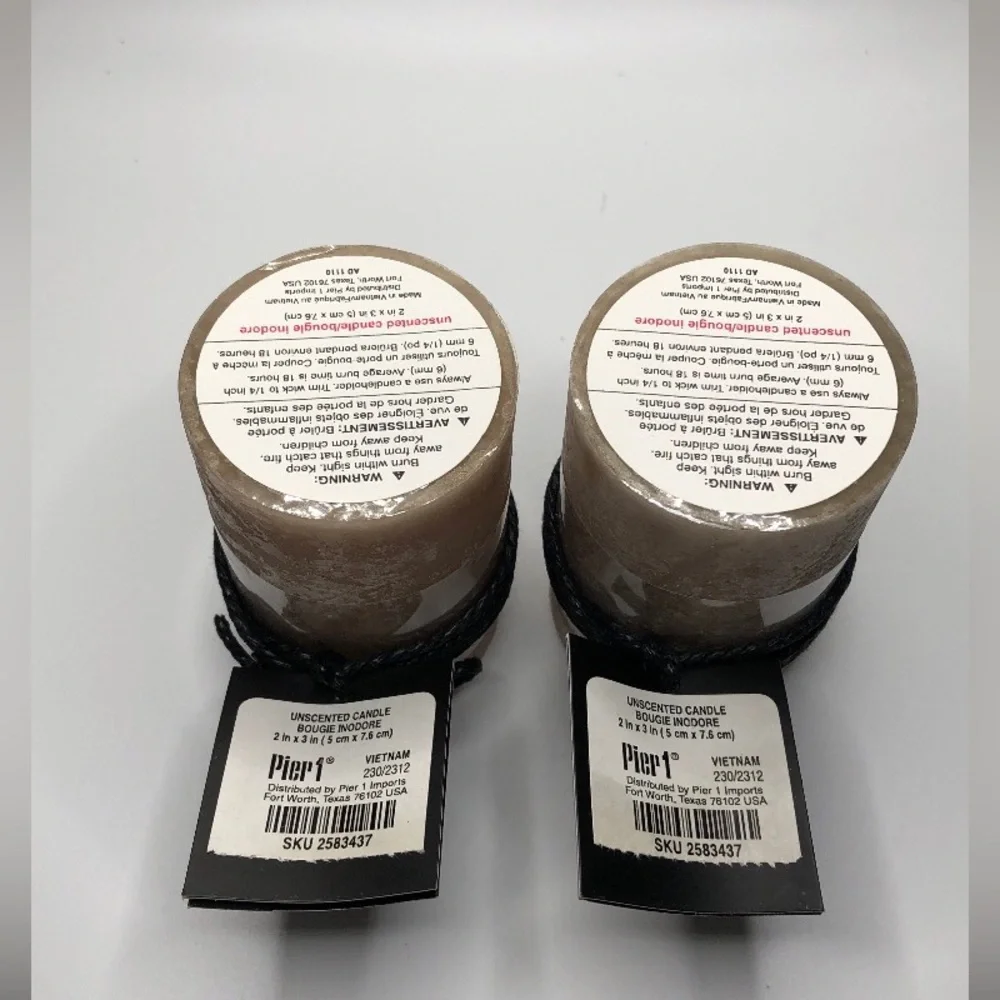 Pier 1 Bougie Inodore Uncented Candles, Tan, 2” x 3”, Set of 2